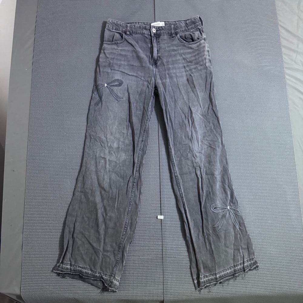 Abercrombie Kids Girls High Rise Wide Leg Bow Jeans 17/18 Regular